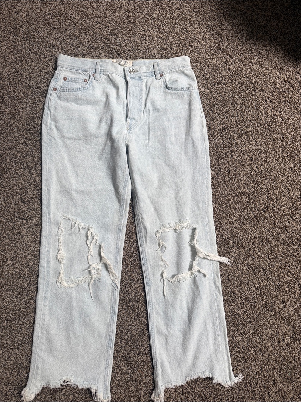 We The Free Light Blue Distressed Straight-Leg Jeans